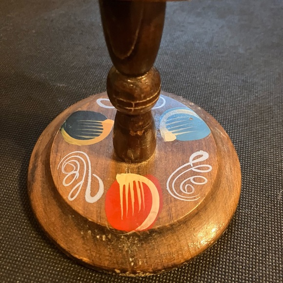 Vintage Hand Painted Wood Folk Art Tabletop Vanity Mirror Boho Decor - Picture 4 of 4